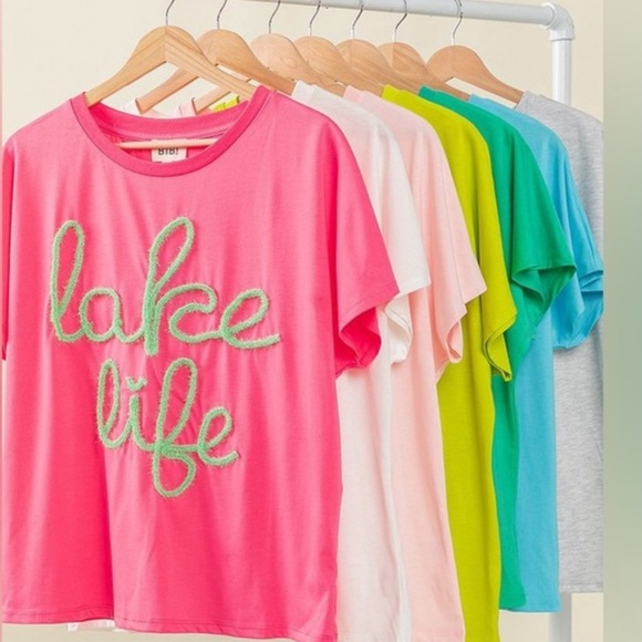 243. 🛑AT COST LAST 2! BIBI Tee Shirt Oversize Lake Life Metallic letter Pullover - Picture 3 of 5